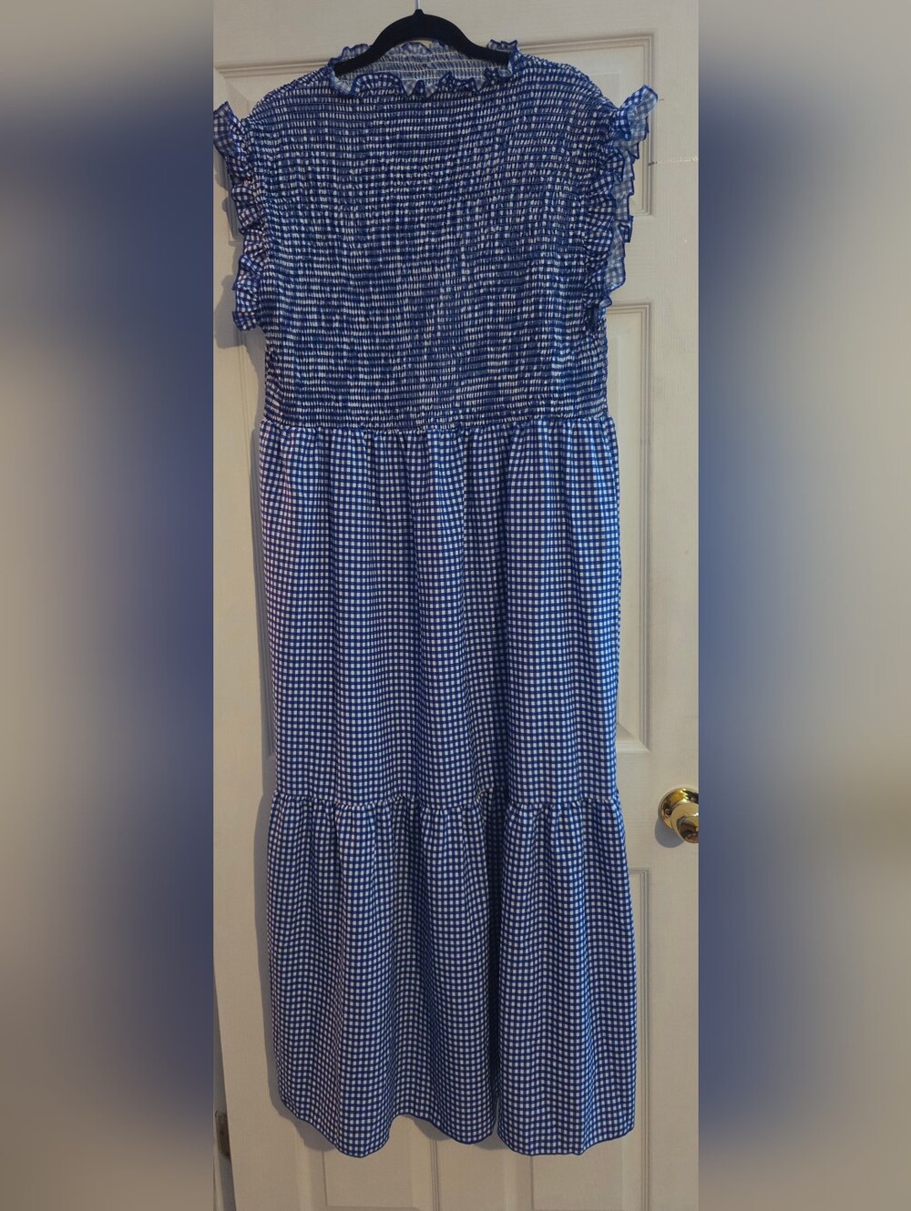 Blue Gingham Tiered Maxi Skirt - Women